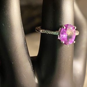 .925 Purple & White Zircon Semi-Precious Oval Ring Sterling Silver